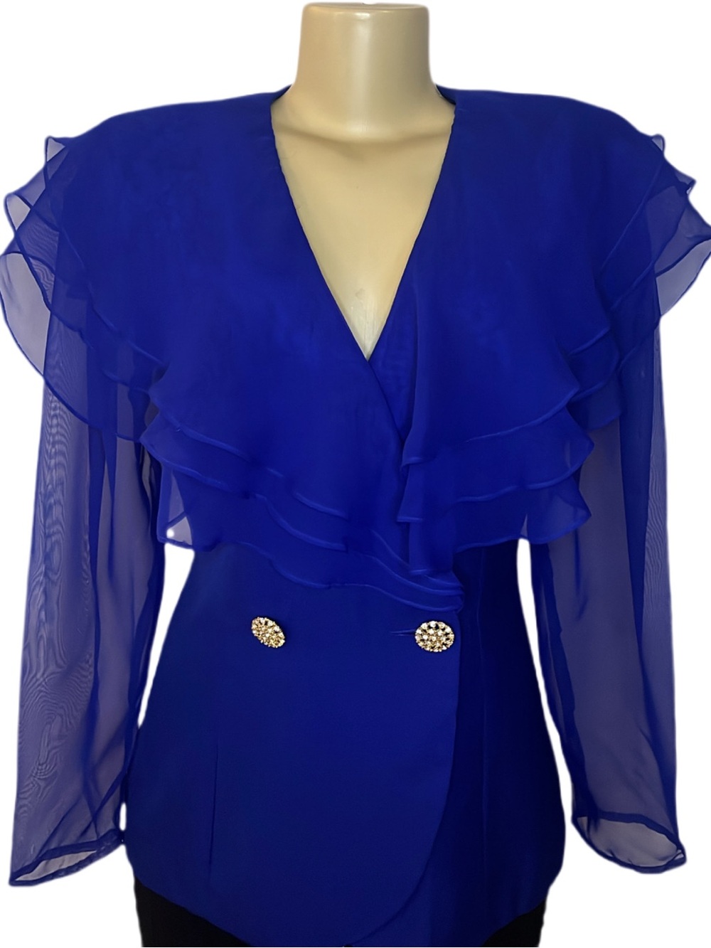 Vintage Alex Evenings Royal Blue Ruffled Blazer